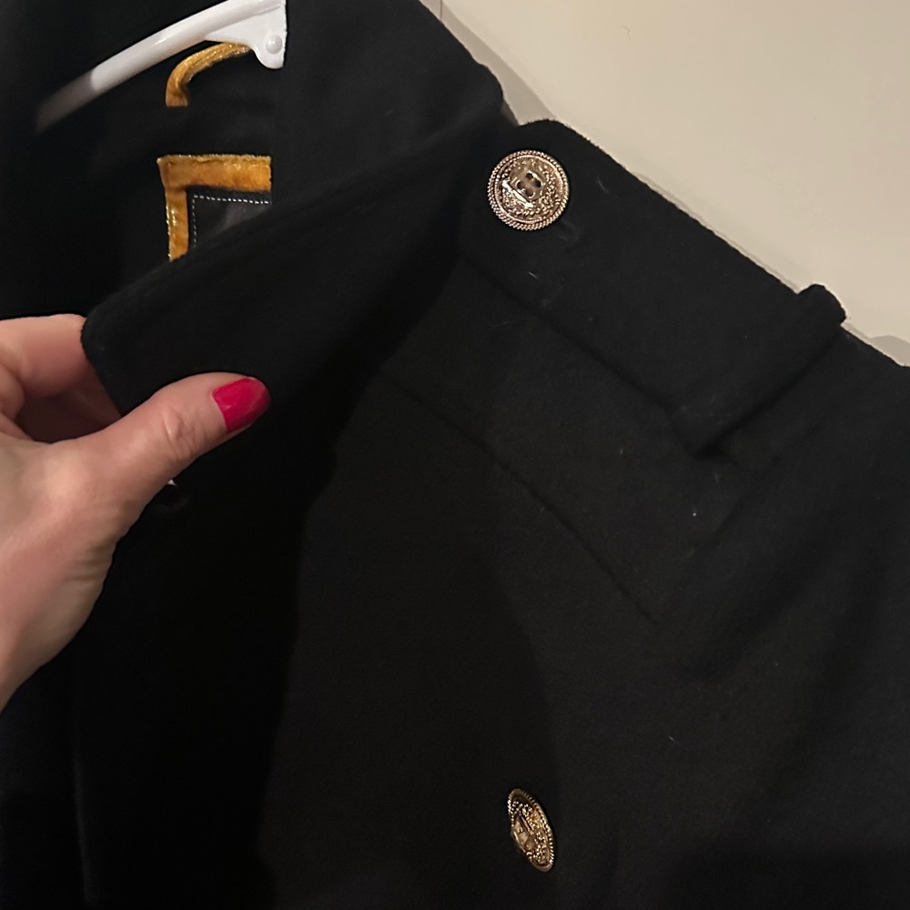 Sam Edelman Black Wool Coat with Gold Crested Buttons - Picture 6 of 7